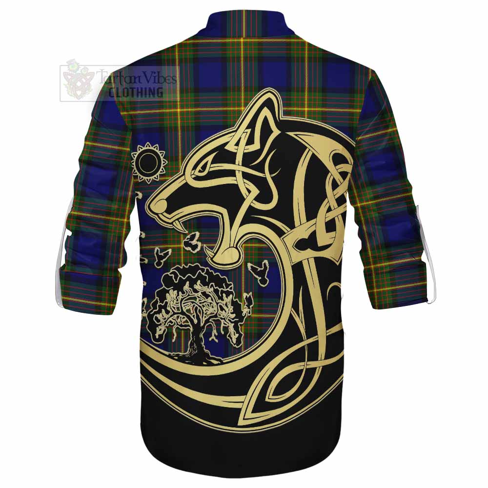 Tartan Vibes Clothing Moore Tartan Ghillie Kilt Shirt with Family Crest Celtic Wolf Style