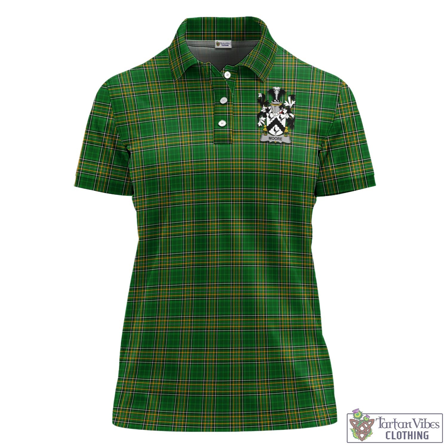 Tartan Vibes Clothing Moore Ireland Clan Tartan Women's Polo Shirt with Coat of Arms