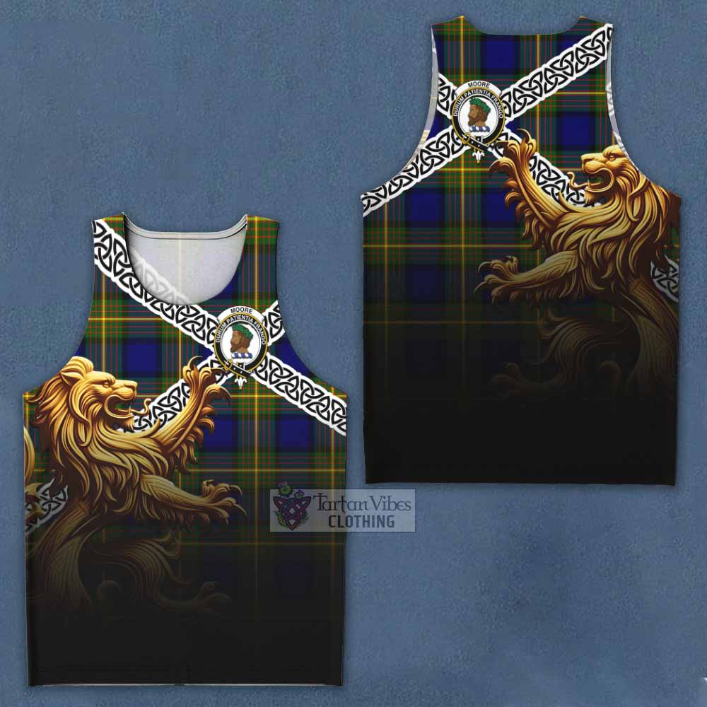 Moore Crest Tartan Men's Tank Top with Golden Lion Emblem Celtic Style - Tartan Vibes Clothing