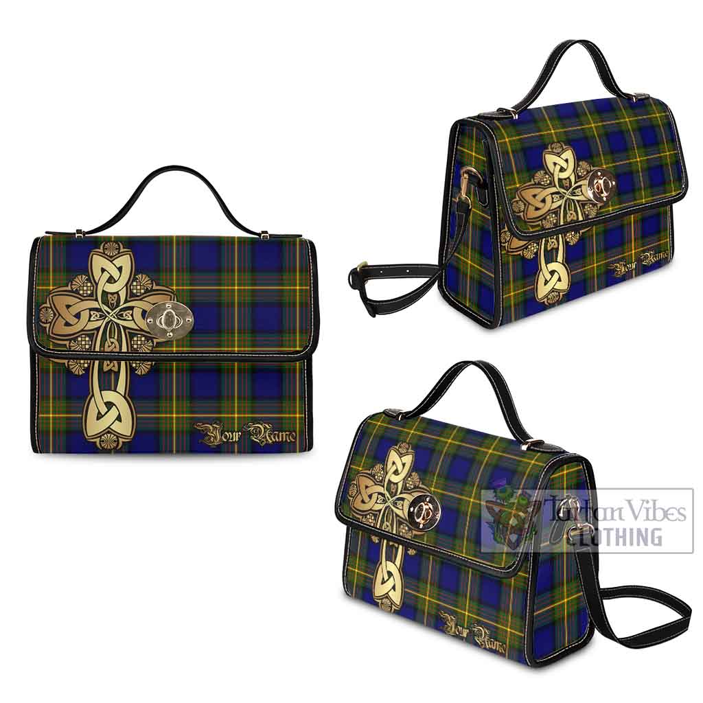 Tartan Vibes Clothing Moore Tartan Waterproof Canvas Bag Golden Thistle Celtic Cross Style