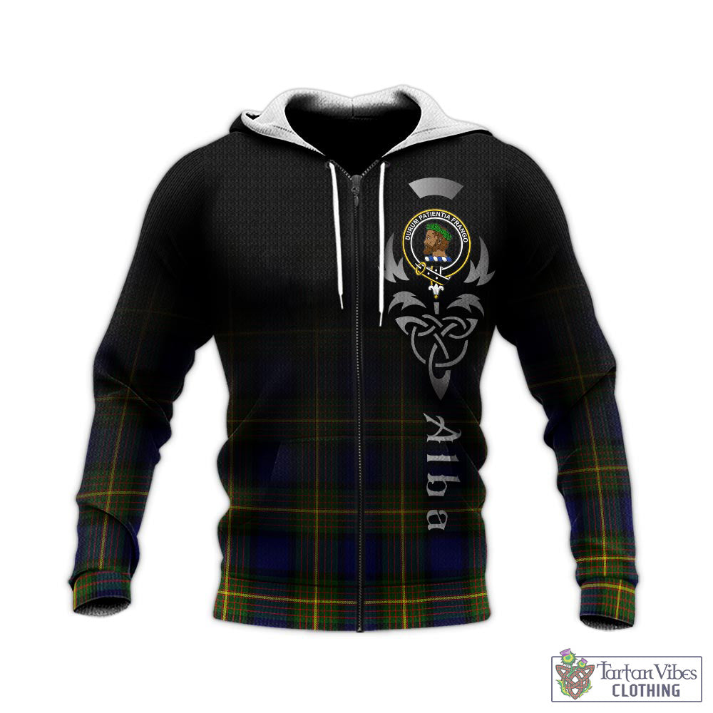 Tartan Vibes Clothing Moore Tartan Knitted Hoodie Featuring Alba Gu Brath Family Crest Celtic Inspired