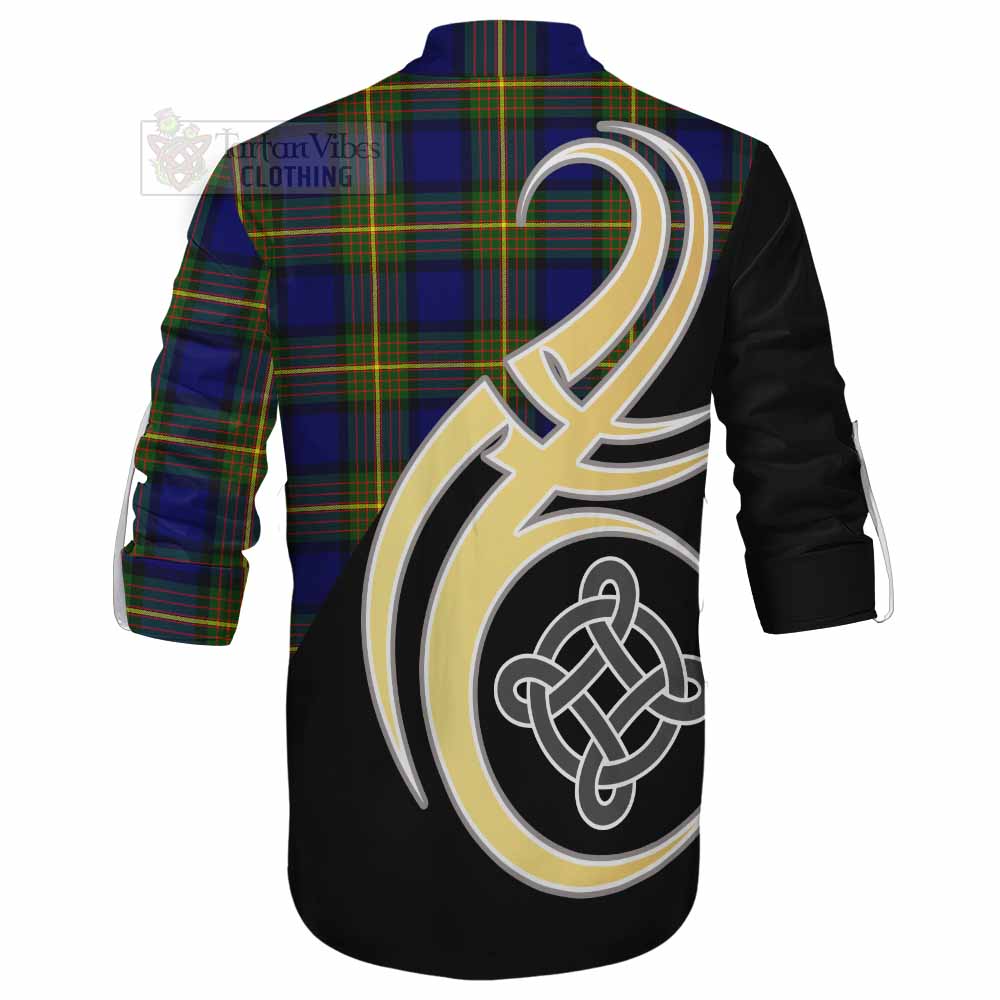 Tartan Vibes Clothing Moore Tartan Ghillie Kilt Shirt with Family Crest and Celtic Symbol Style