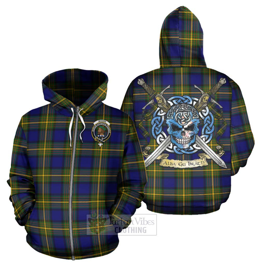 Tartan Vibes Clothing Moore Tartan Hoodie with Family Crest Celtic Skull Style