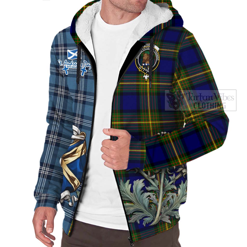 Tartan Vibes Clothing Moore Tartan Sherpa Hoodie Happy St. Andrew's Day Half Tartan Style