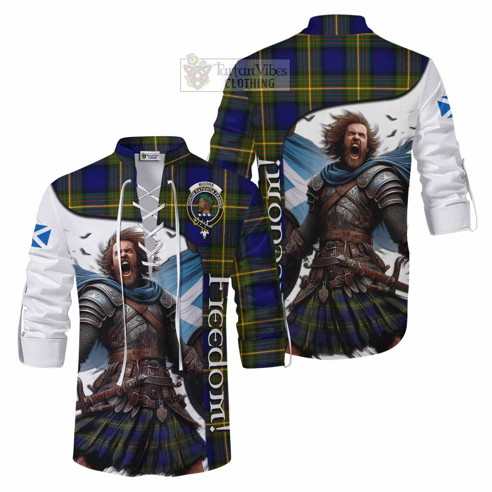 Tartan Vibes Clothing Moore Crest Tartan Ghillie Kilt Shirt Inspired by the Freedom of Scottish Warrior