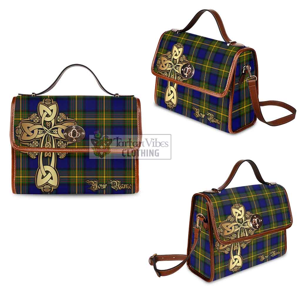 Tartan Vibes Clothing Moore Tartan Waterproof Canvas Bag Golden Thistle Celtic Cross Style