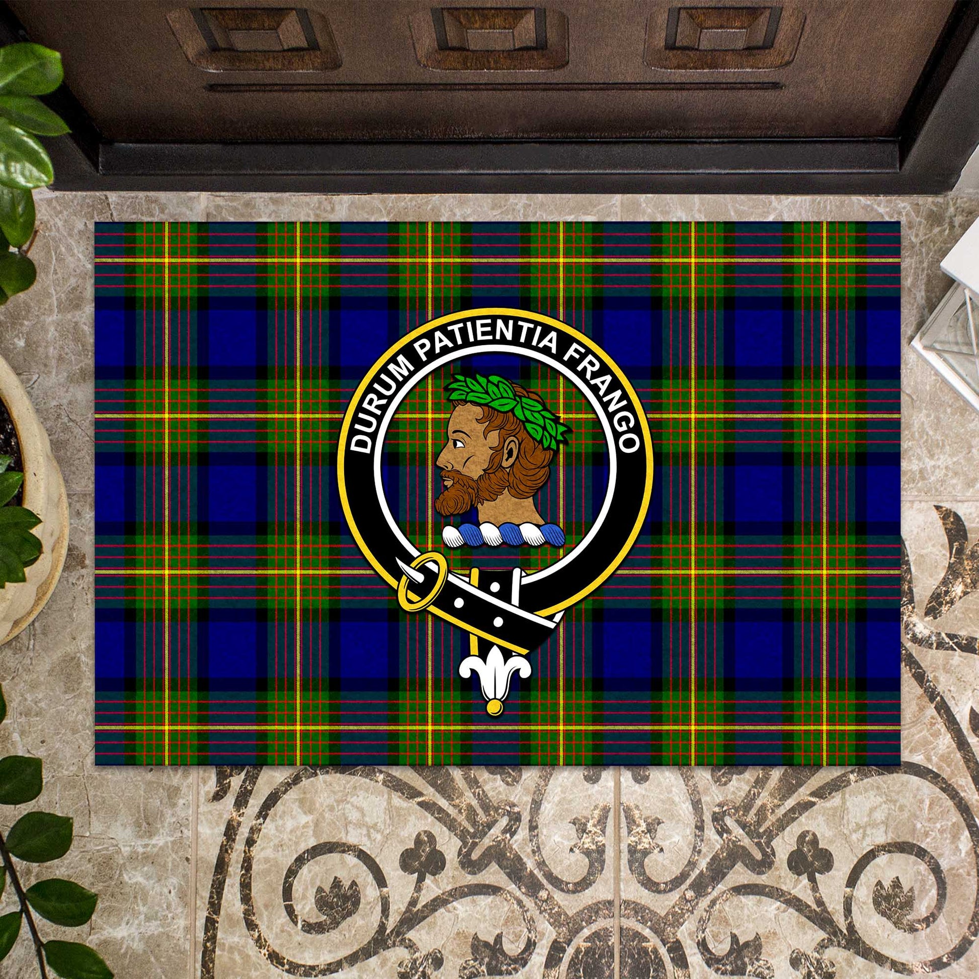 Moore Tartan Door Mat with Family Crest - Tartanvibesclothing