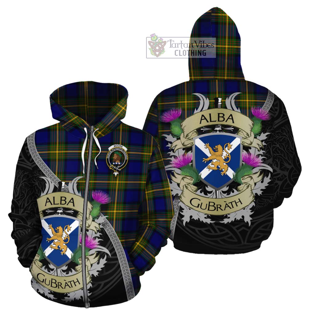 Moore Tartan Family Crest Cotton Hoodie Lion Rampant Royal Thistle Shield Celtic Inspired Zip Hoodie - Tartan Vibes Clothing