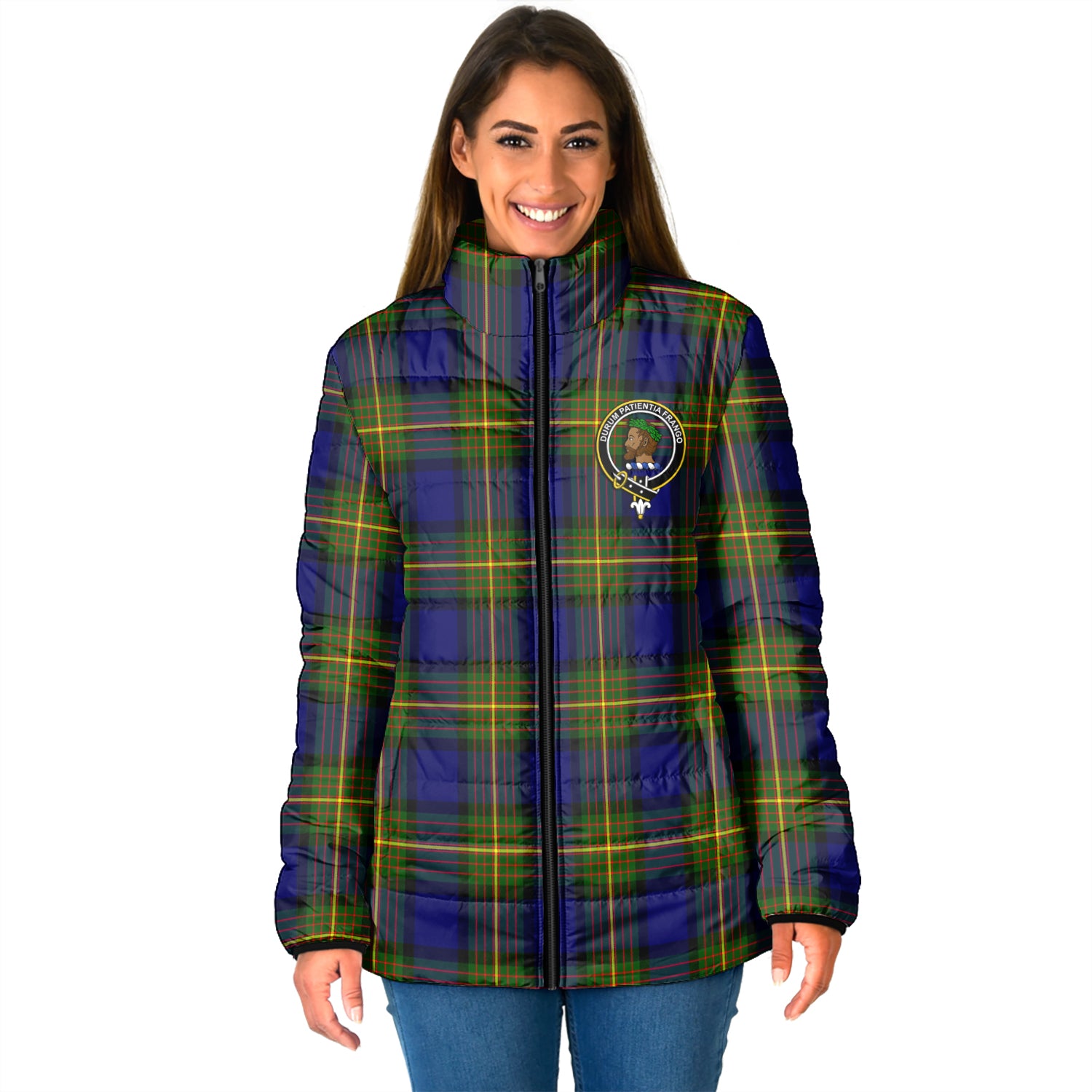 Moore Tartan Padded Jacket with Family Crest - Tartan Vibes Clothing