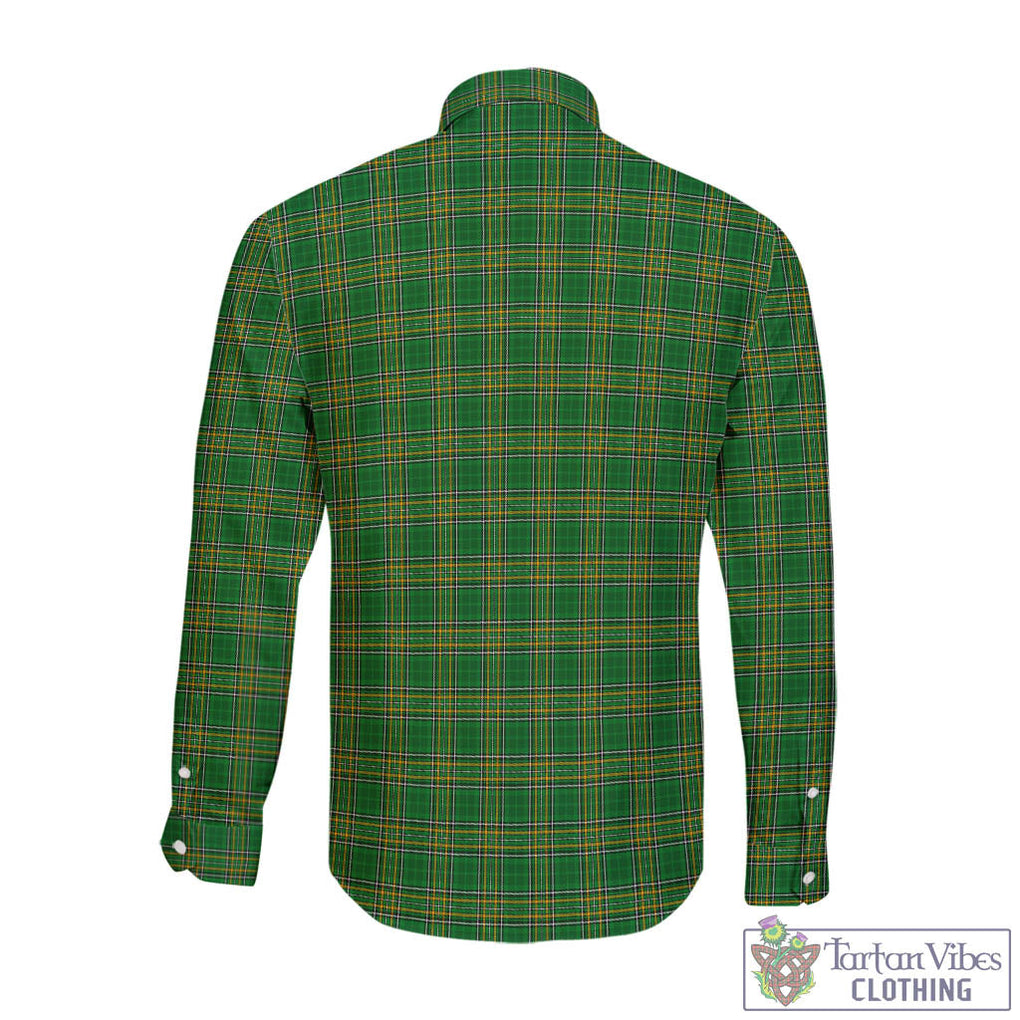 Tartan Vibes Clothing Moore Ireland Clan Tartan Long Sleeve Button Up with Coat of Arms