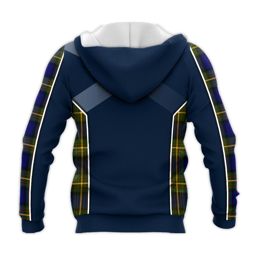 Tartan Vibes Clothing Moore Tartan Knitted Hoodie with Family Crest and Scottish Thistle Vibes Sport Style