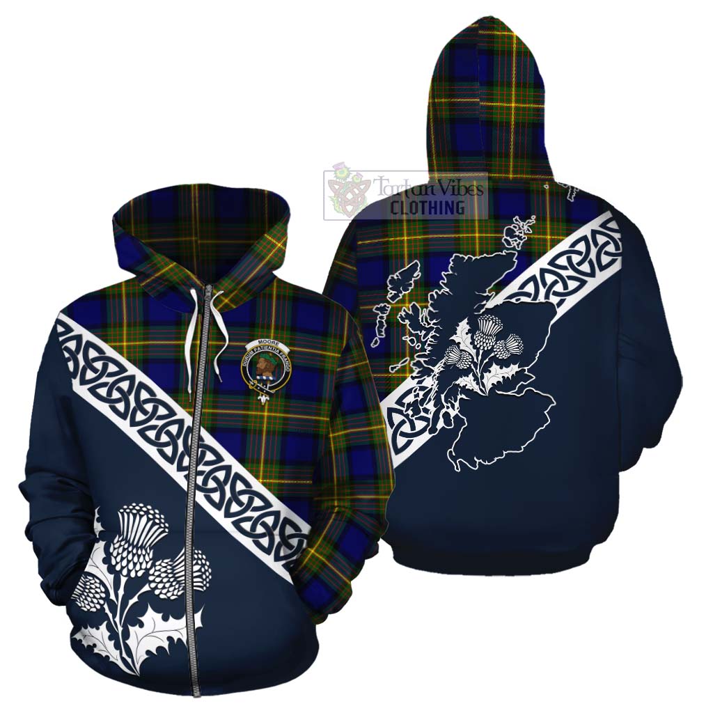 Moore Tartan Cotton Hoodie Featuring Thistle and Scotland Map - Tartan Vibes Clothing