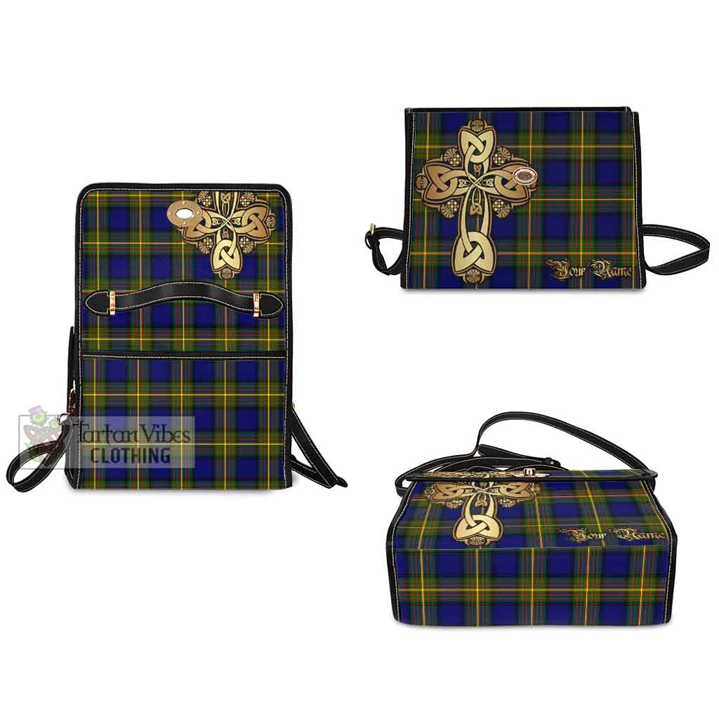 Tartan Vibes Clothing Moore Tartan Waterproof Canvas Bag Golden Thistle Celtic Cross Style