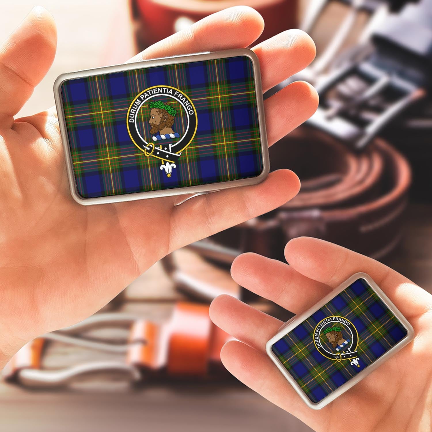 Moore Tartan Belt Buckles with Family Crest - Tartanvibesclothing