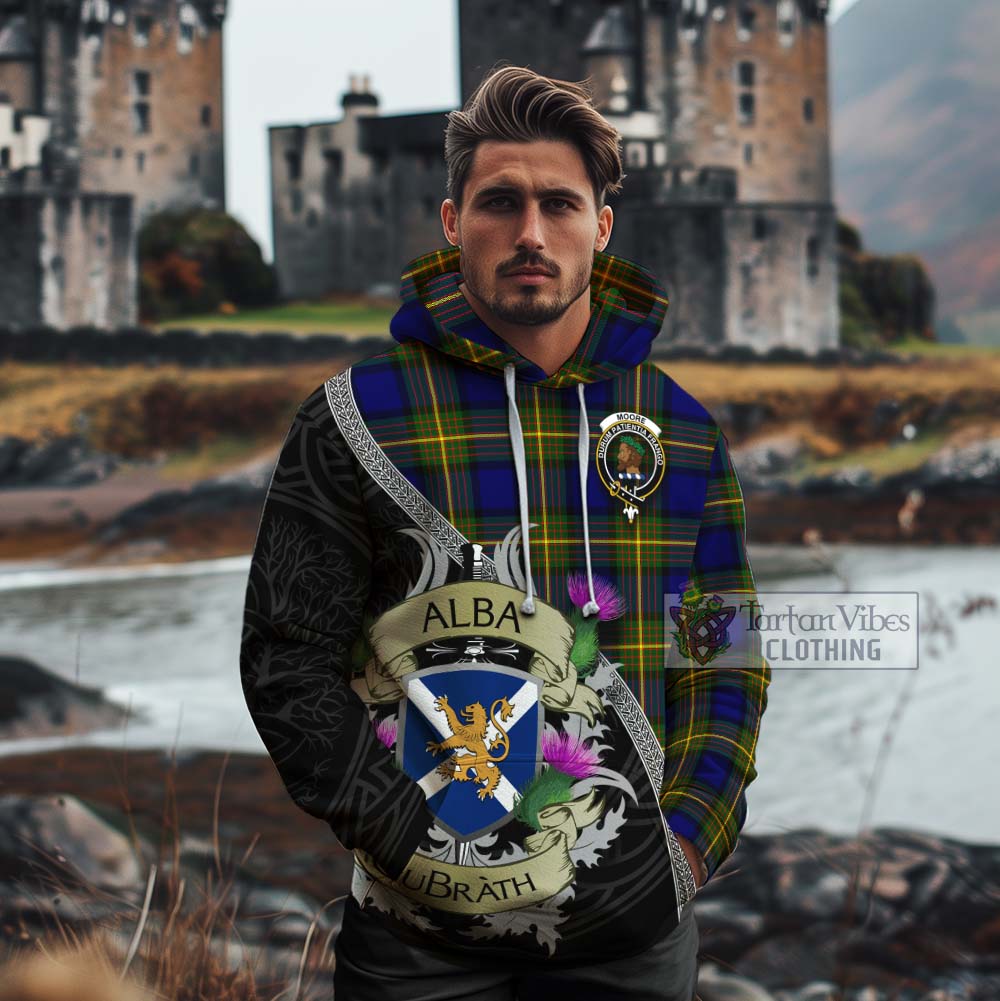 Moore Tartan Family Crest Cotton Hoodie Lion Rampant Royal Thistle Shield Celtic Inspired - Tartan Vibes Clothing
