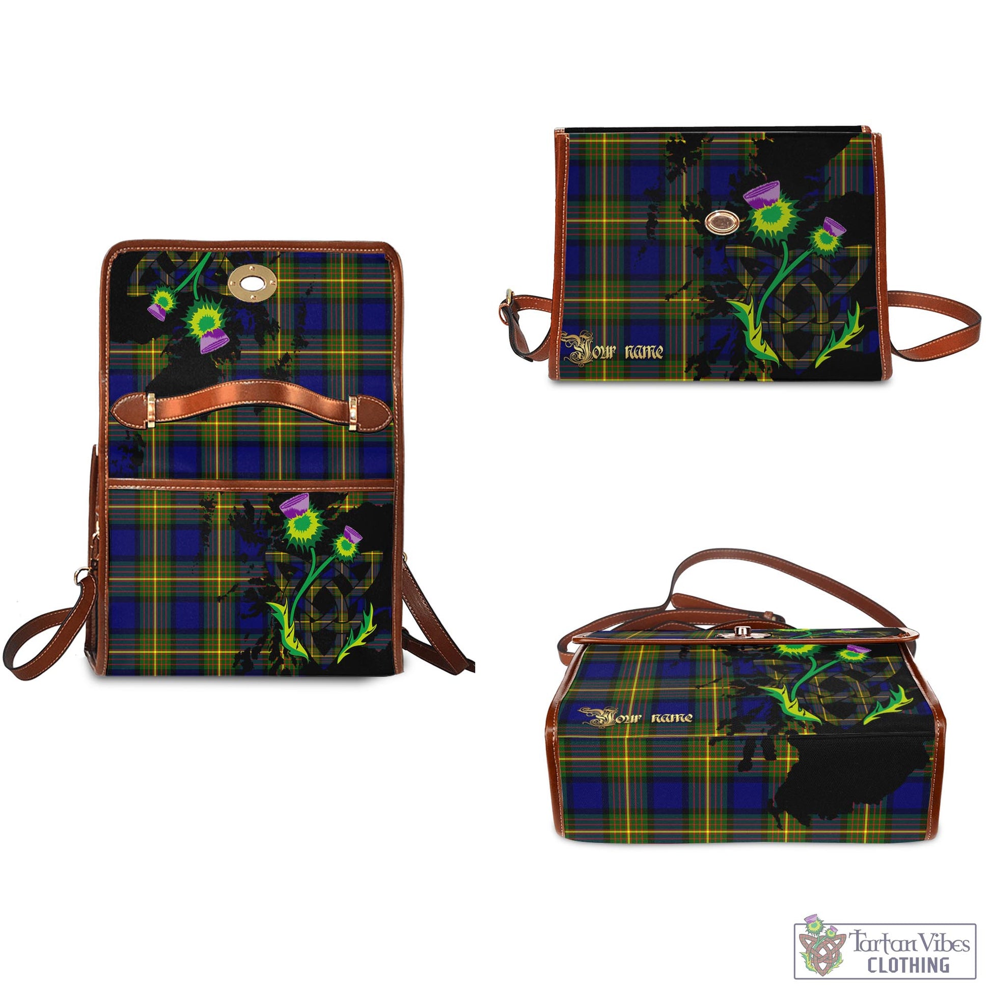 Tartan Vibes Clothing Moore Tartan Waterproof Canvas Bag with Scotland Map and Thistle Celtic Accents