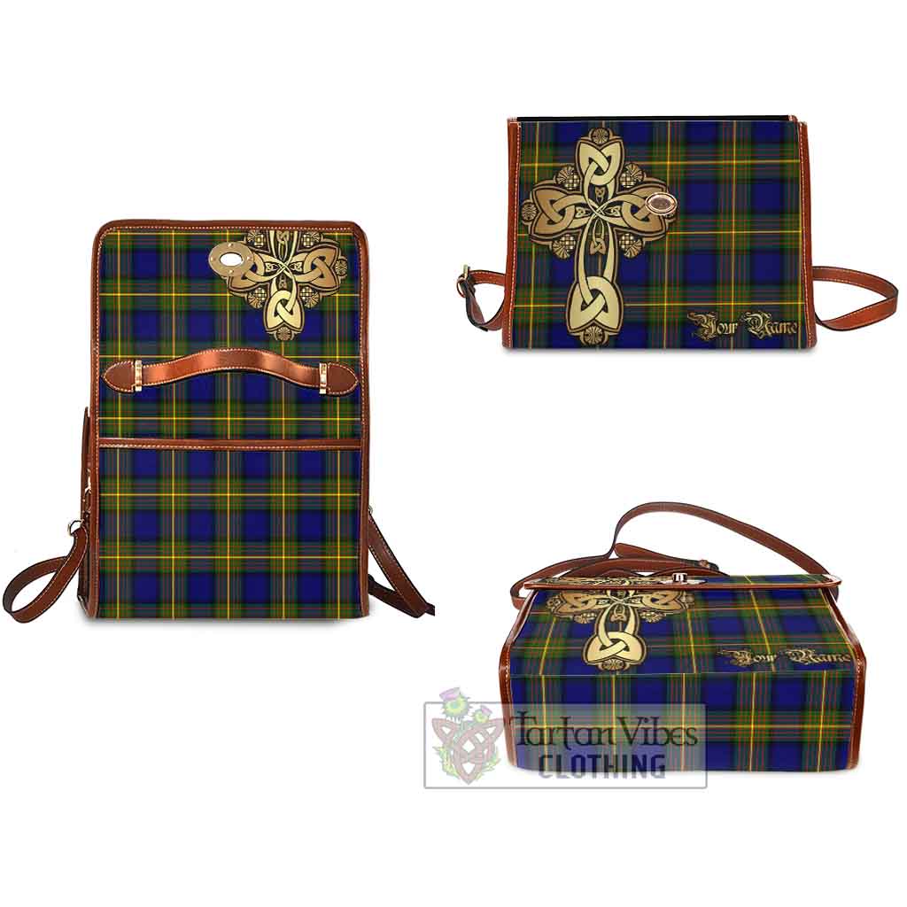 Tartan Vibes Clothing Moore Tartan Waterproof Canvas Bag Golden Thistle Celtic Cross Style