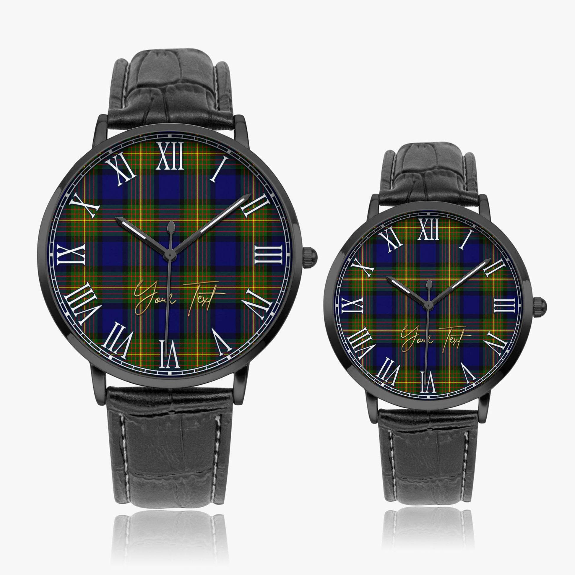 Moore Tartan Personalized Your Text Leather Trap Quartz Watch Ultra Thin Black Case With Black Leather Strap - Tartanvibesclothing