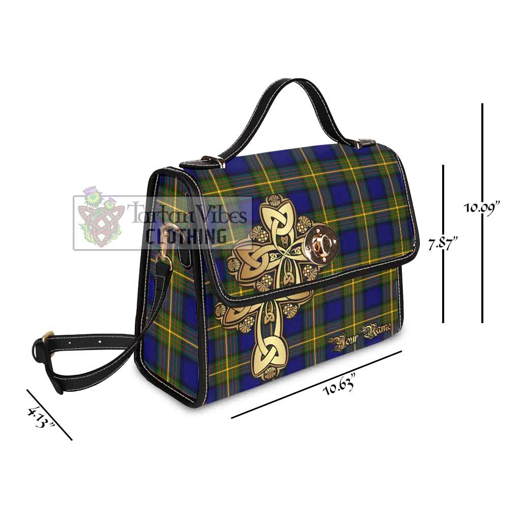 Tartan Vibes Clothing Moore Tartan Waterproof Canvas Bag Golden Thistle Celtic Cross Style