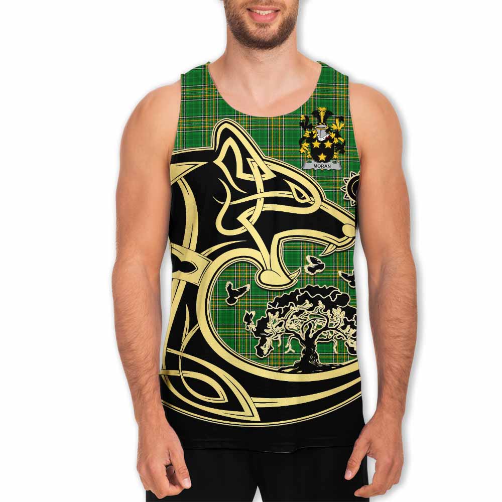 Tartan Vibes Clothing Moran Irish Tartan Men's Tank Top with Coat of Arms Celtic Wolf Style