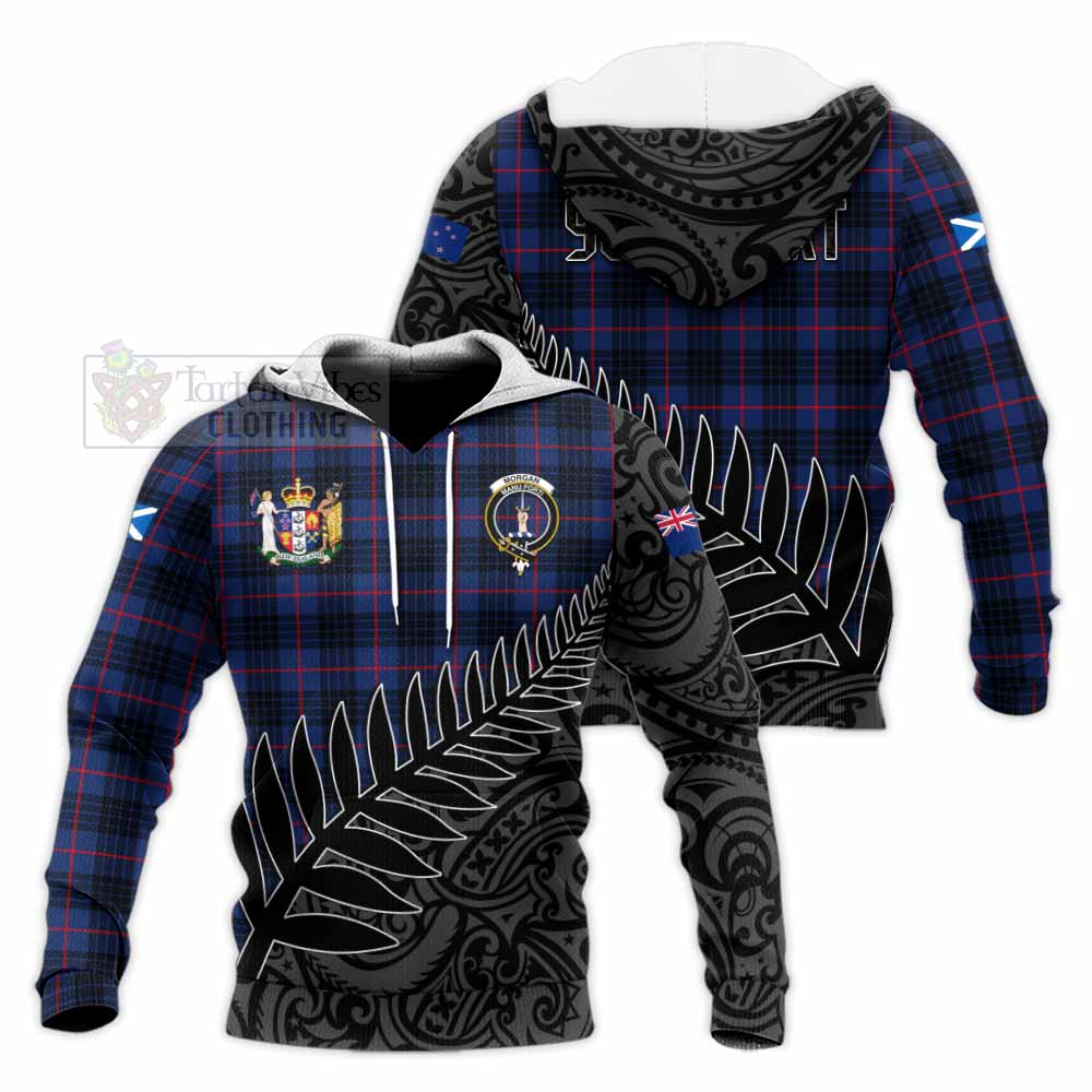 Tartan Vibes Clothing Morgan Crest Tartan Knitted Hoodie with New Zealand Silver Fern Half Style