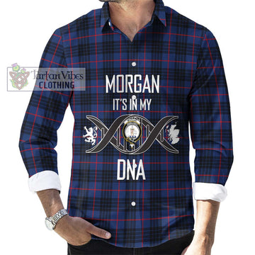 Morgan Tartan Long Sleeve Button Shirt with Family Crest DNA In Me Style Men's Shirt S - Tartan Vibes Clothing