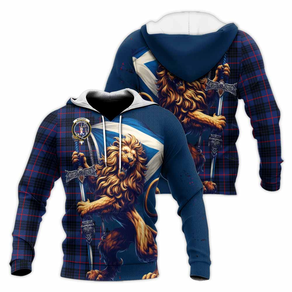 Tartan Vibes Clothing Morgan Tartan Family Crest Knitted Hoodie with Scottish Majestic Lion