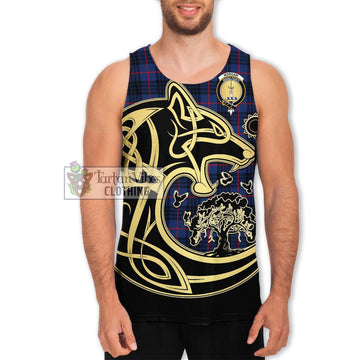 Morgan Tartan Men's Tank Top with Family Crest Celtic Wolf Style