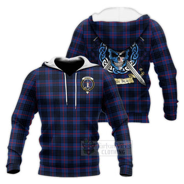 Morgan Tartan Knitted Hoodie with Family Crest Celtic Skull Style