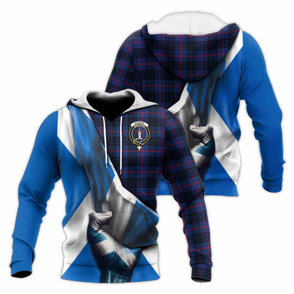 Tartan Vibes Clothing Morgan Tartan Knitted Hoodie with Family Crest Scotland Patriotic Style