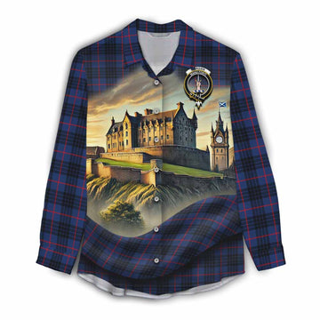 Morgan Tartan Family Crest Women's Casual Shirt with Scottish Ancient Castle Style Female - Tartan Vibes Clothing