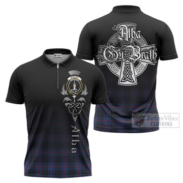 Morgan Tartan Zipper Polo Shirt Featuring Alba Gu Brath Family Crest Celtic Inspired Unisex - Tartan Vibes Clothing
