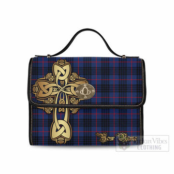 Morgan Tartan Waterproof Canvas Bag Golden Thistle Celtic Cross Style Black Leather Strap One Size 10.5*20*27cm - Tartan Vibes Clothing