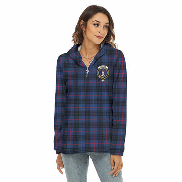 Morgan Tartan Women's Borg Fleece Hoodie with Half Zip with Family Crest Female - Tartan Vibes Clothing