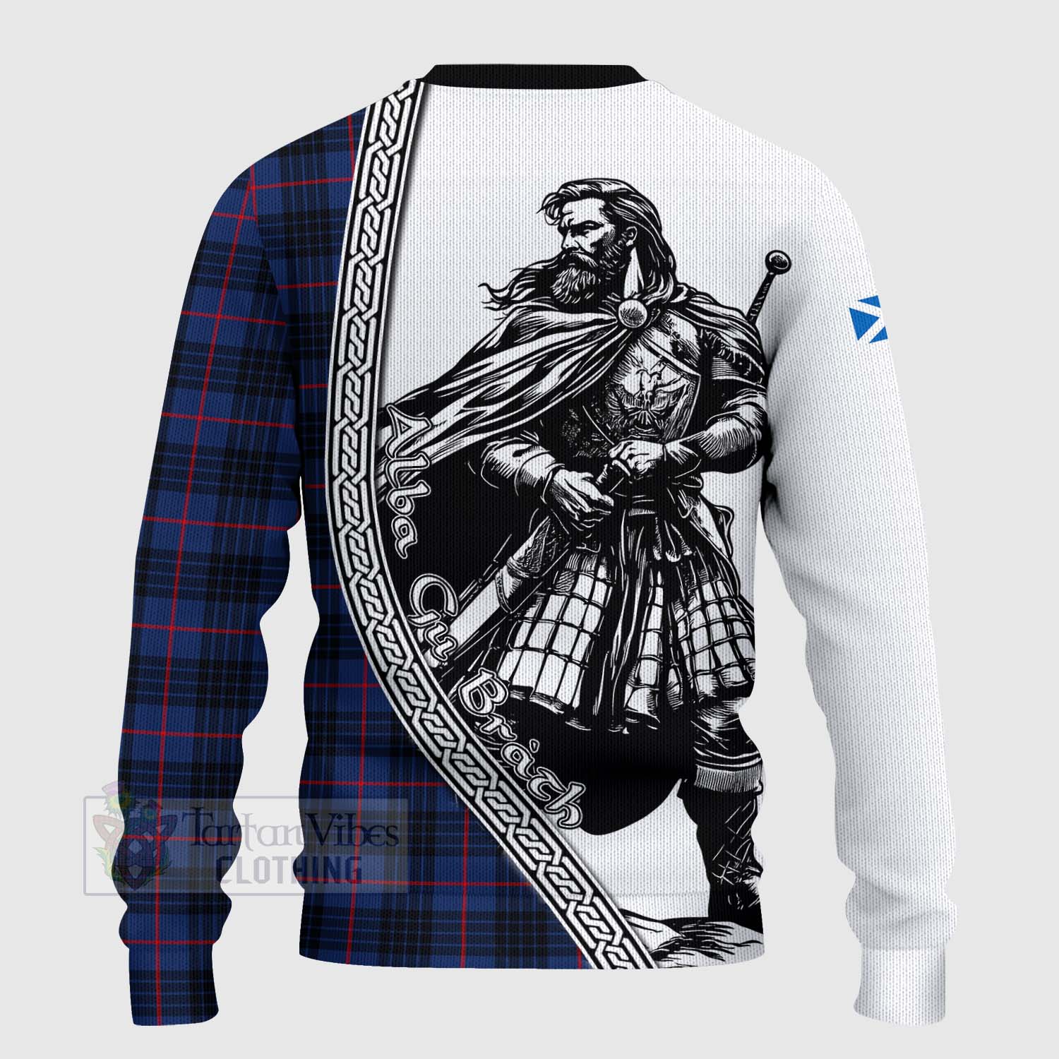 Tartan Vibes Clothing Morgan Tartan Clan Crest Knitted Sweater with Highlander Warrior Celtic Style