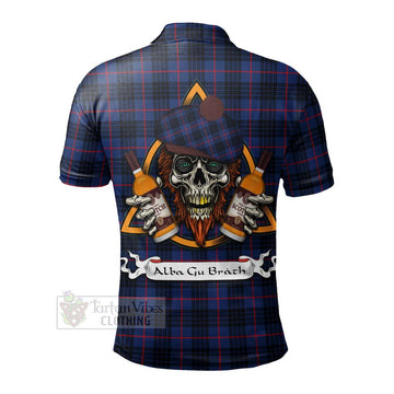 Morgan Tartan Polo Shirt with Family Crest and Bearded Skull Holding Bottles of Whiskey - Tartan Vibes Clothing