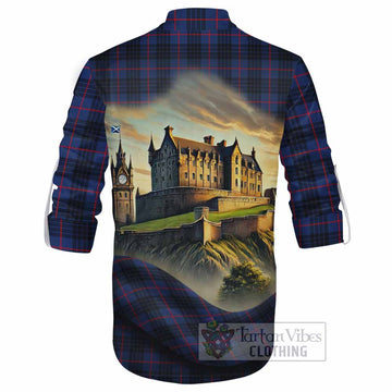 Morgan Tartan Family Crest Ghillie Kilt Shirt with Scottish Ancient Castle Style - Tartan Vibes Clothing