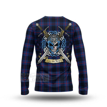 Morgan Tartan Long Sleeve T-Shirt with Family Crest Celtic Skull Style - Tartan Vibes Clothing