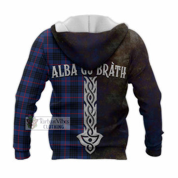 Morgan Tartan Family Crest Knitted Hoodie Alba Gu Brath Be Brave Lion Ancient Style - Tartan Vibes Clothing