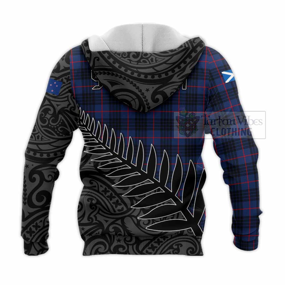 Tartan Vibes Clothing Morgan Crest Tartan Knitted Hoodie with New Zealand Silver Fern Half Style