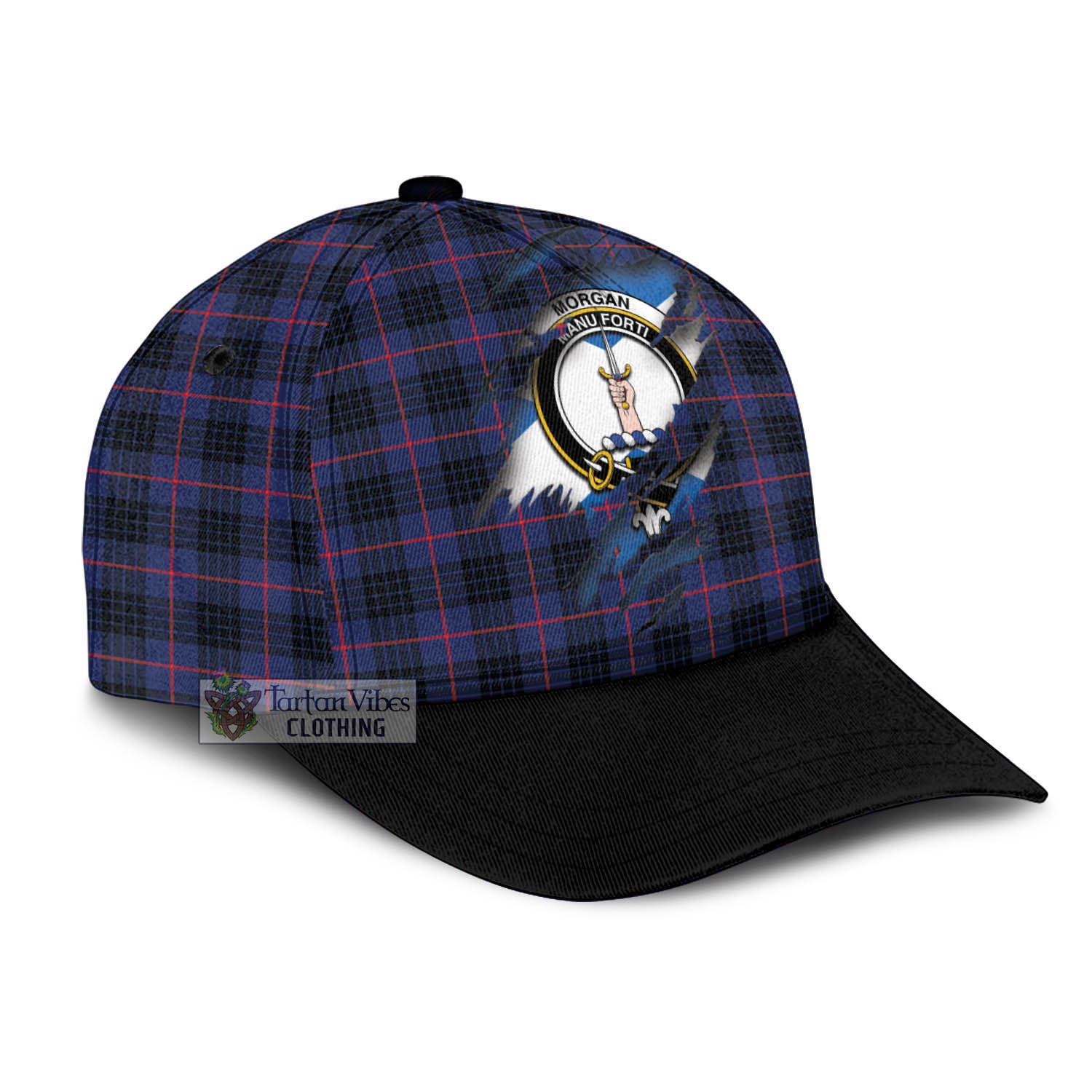 Tartan Vibes Clothing Morgan Tartan Classic Cap with Family Crest In Me Style