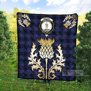 Morgan Tartan Quilt with Family Crest and Golden Thistle Style - Tartan Vibes Clothing
