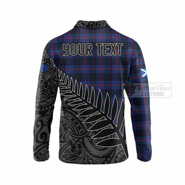 Morgan Crest Tartan Long Sleeve Polo Shirt with New Zealand Silver Fern Half Style - Tartan Vibes Clothing