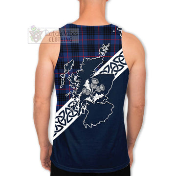 Morgan Tartan Men's Tank Top Featuring Thistle and Scotland Map