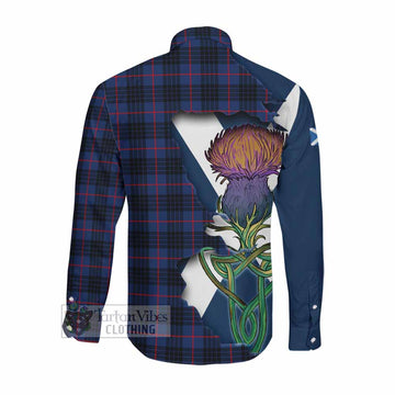 Morgan Tartan Family Crest Long Sleeve Button Shirt Scottish Thistle Celtic Inspired Men's Shirt - Tartan Vibes Clothing