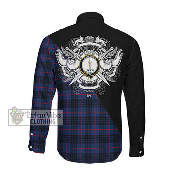Morgan Tartan Long Sleeve Button Shirt with Family Crest and Military Logo Style Men's Shirt - Tartan Vibes Clothing