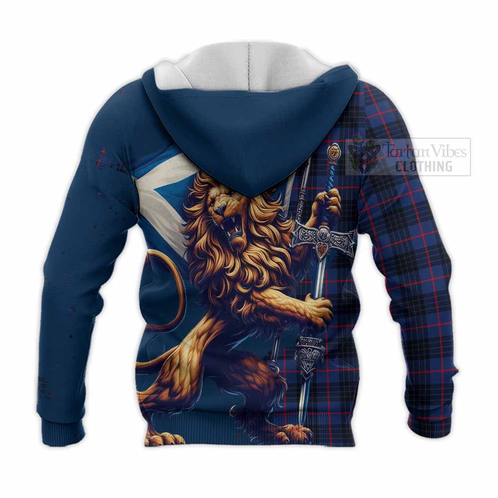 Tartan Vibes Clothing Morgan Tartan Family Crest Knitted Hoodie with Scottish Majestic Lion