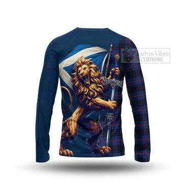 Morgan Tartan Family Crest Long Sleeve T-Shirt with Scottish Majestic Lion - Tartan Vibes Clothing