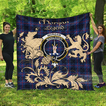 Morgan Tartan Quilt with Family Crest and Scottish Symbol Style - Tartan Vibes Clothing