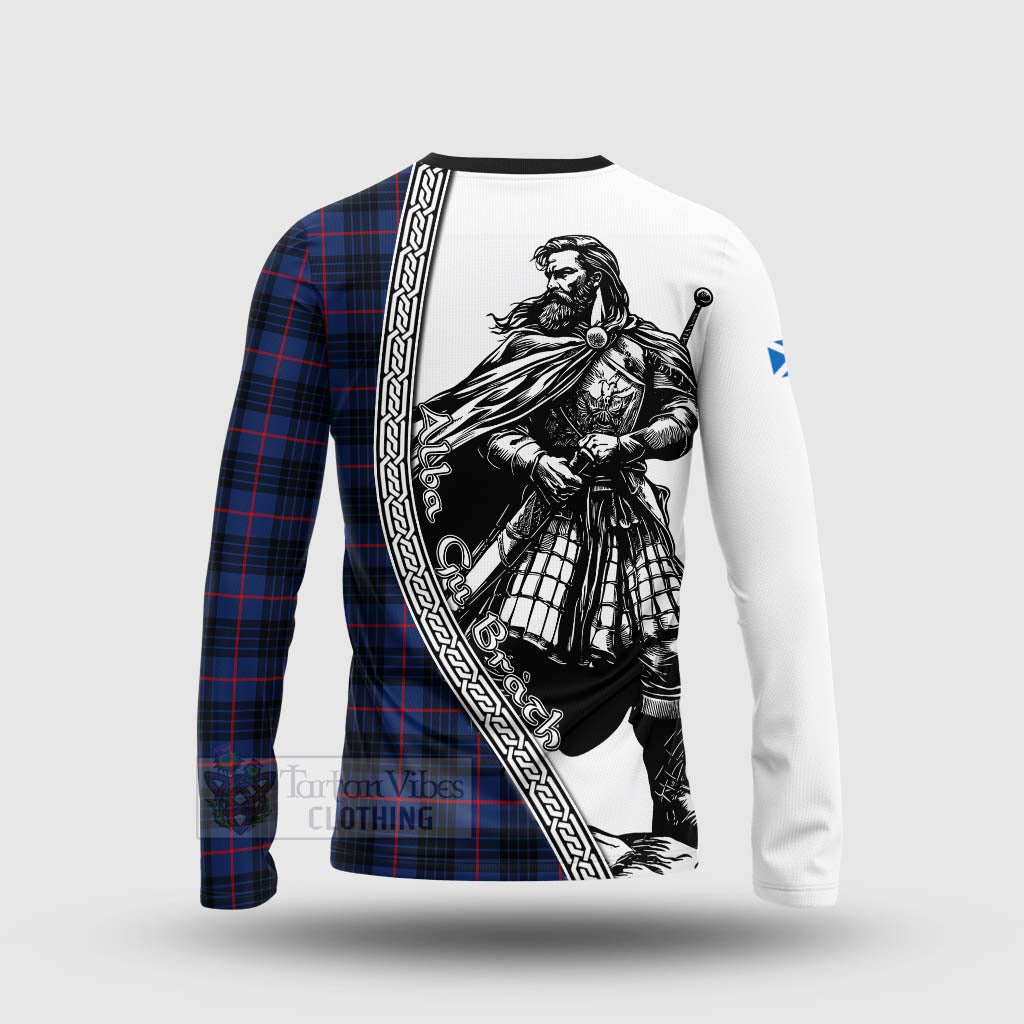 Morgan Tartan Clan Crest Long Sleeve T-Shirt with Highlander Warrior Celtic Style - Tartan Vibes Clothing